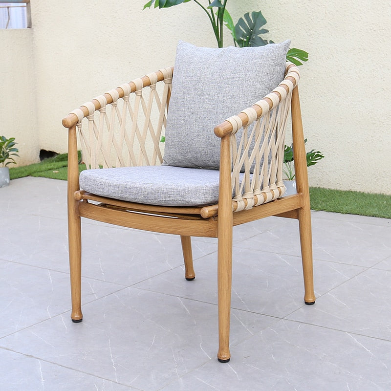 3-piece Aluminum woodlike hemp rope Garden outdoor furniture patio hand weaving chair Bistro 3 PCS Furniture set good quality