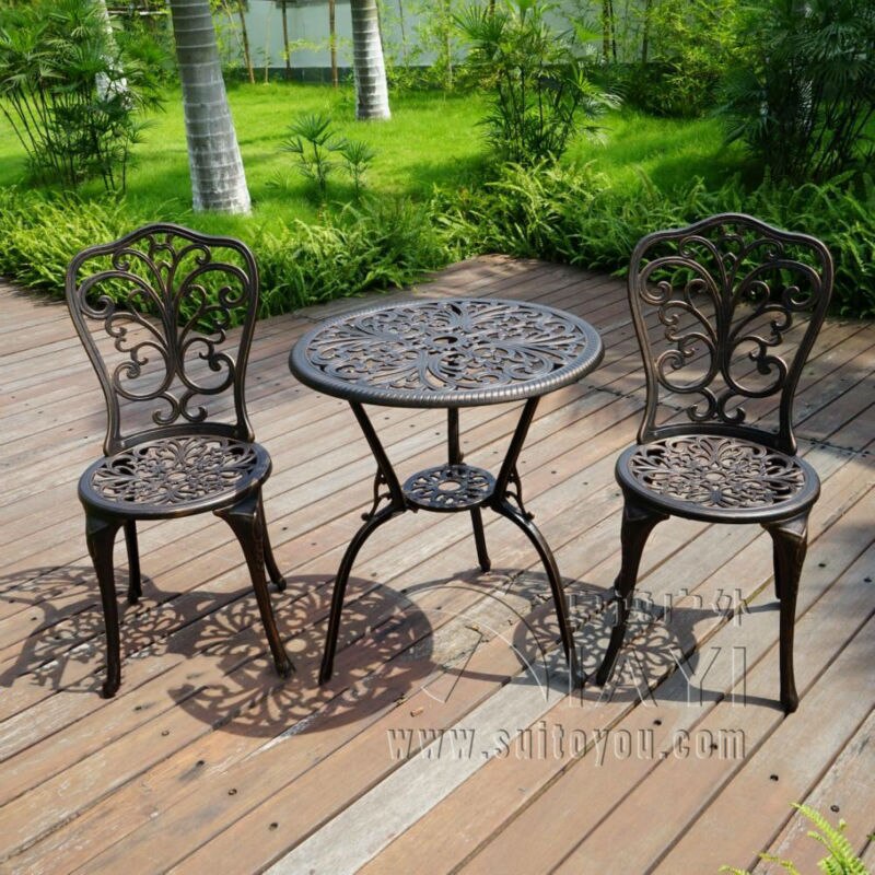 Hot sale Bistro Set Outdoor chair and table Blacony coffee set Patio Solid Aluminum furniture table with 2 chairs anti rust