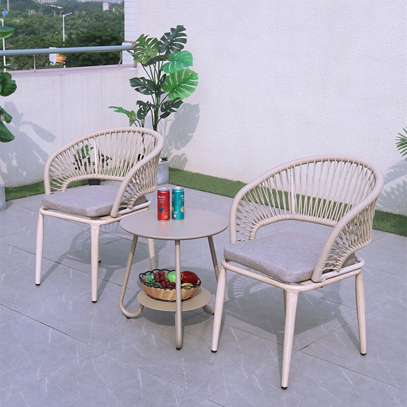 New design 3 piece Aluminum Rope Cafe Patio Outdoor Furniture Coffee Garden Table And Chair for balcony handmade good quality