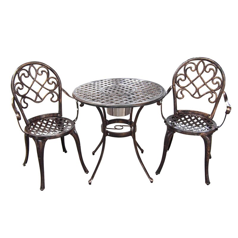 Ice table 3pcs set Patio garden chairs table Cast Aluminum coversation Bistro Set with lattice weave design good quality on sale