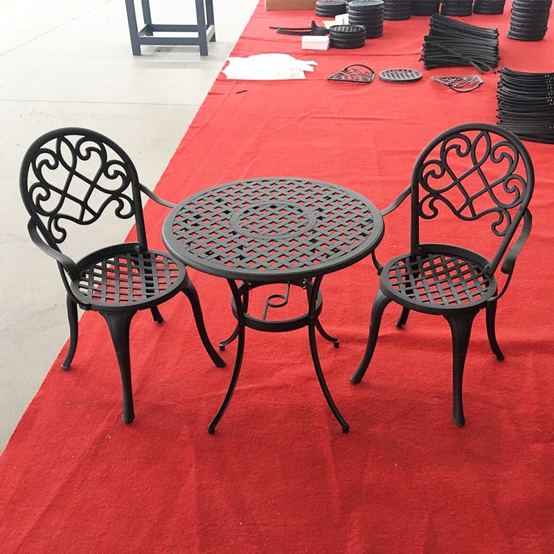Ice table 3pcs set Patio garden chairs table Cast Aluminum coversation Bistro Set with lattice weave design good quality on sale