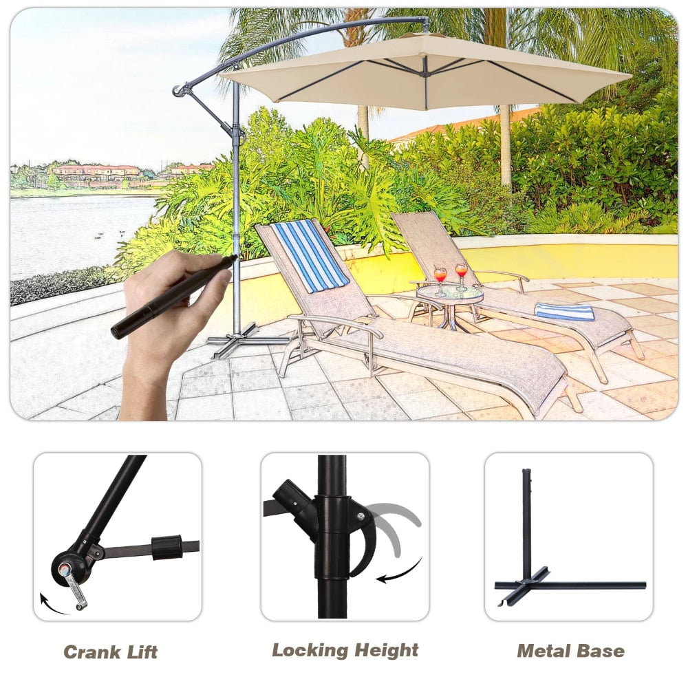 10 FT Offset Cantilever Umbrellas with Tilt Adjutable Hanging Outdoor Market Patio Umbrella,